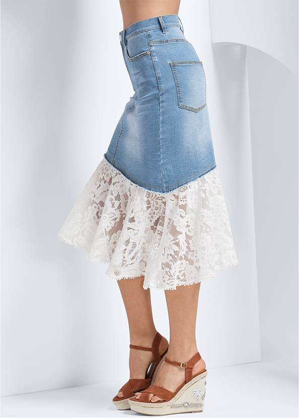 Alternate View Lace Trim Denim Skirt