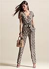 Full front view Tie Front Python Jumpsuit