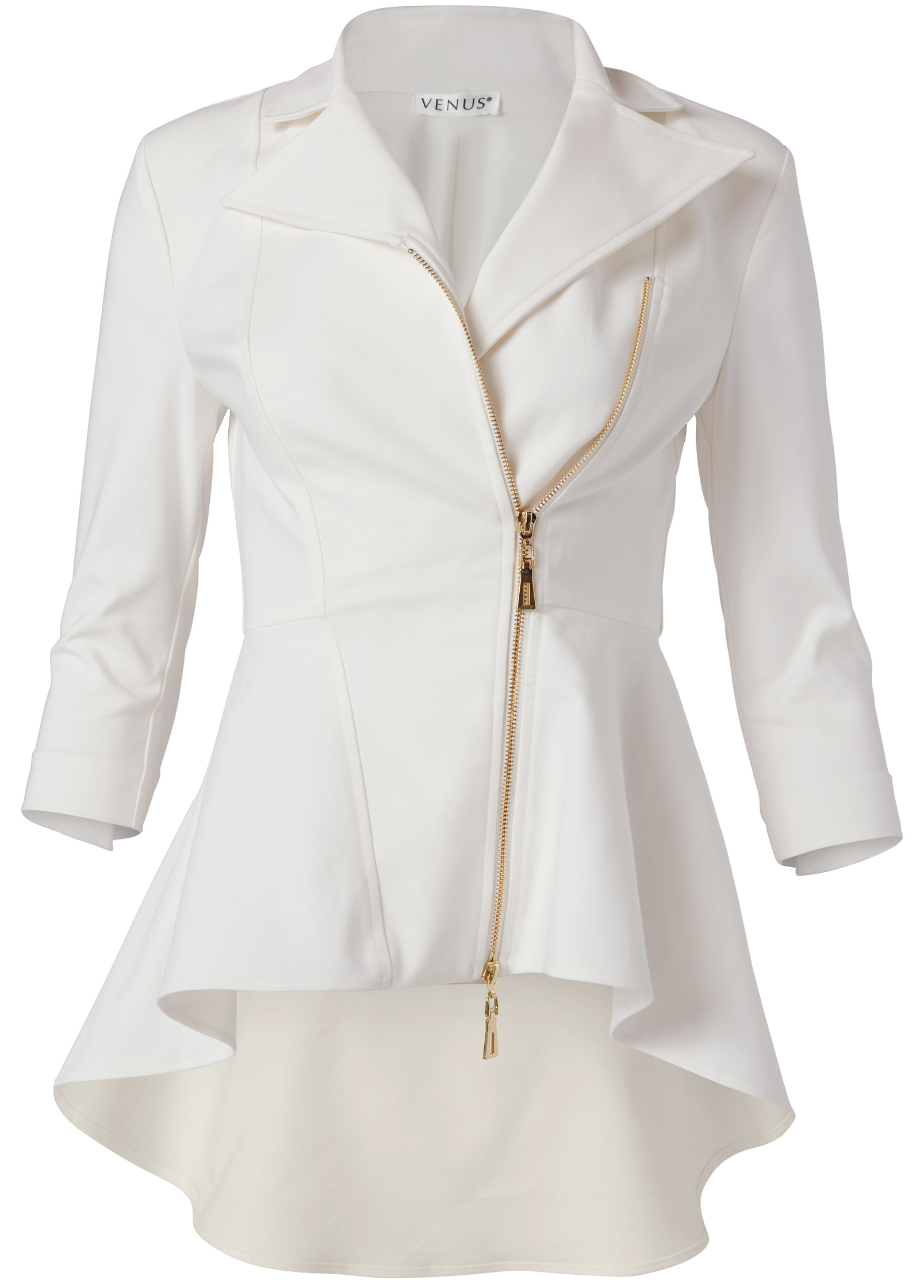 Ruffle Hem High-Low Jacket in Off White | VENUS