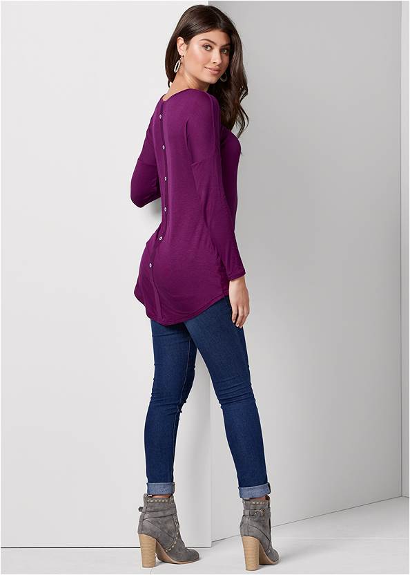 Full back view Button Back Scoop Neck Top