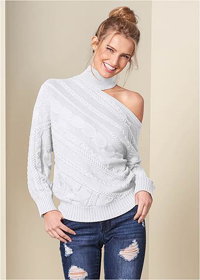 One-Shoulder Turtleneck Sweater