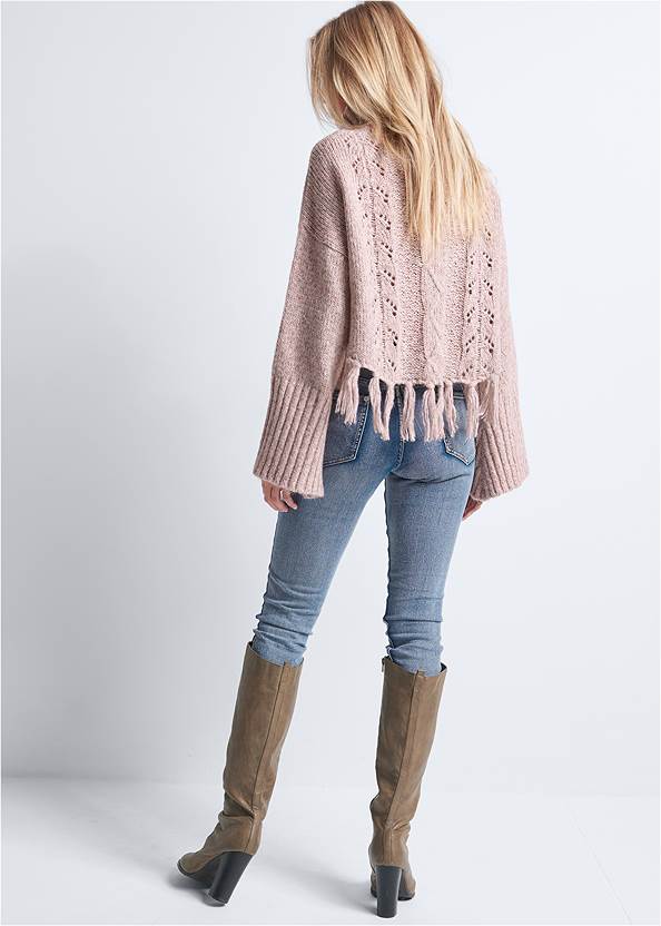 Back View Cable Knit Turtleneck Sweater