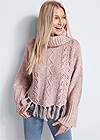 Front View Cable Knit Turtleneck Sweater