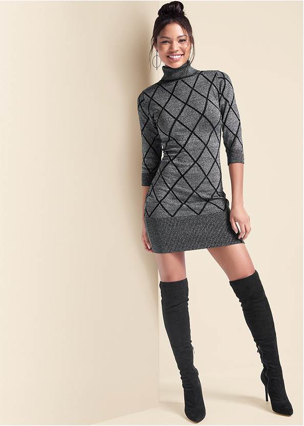 Front View Turtleneck Sweater Dress
