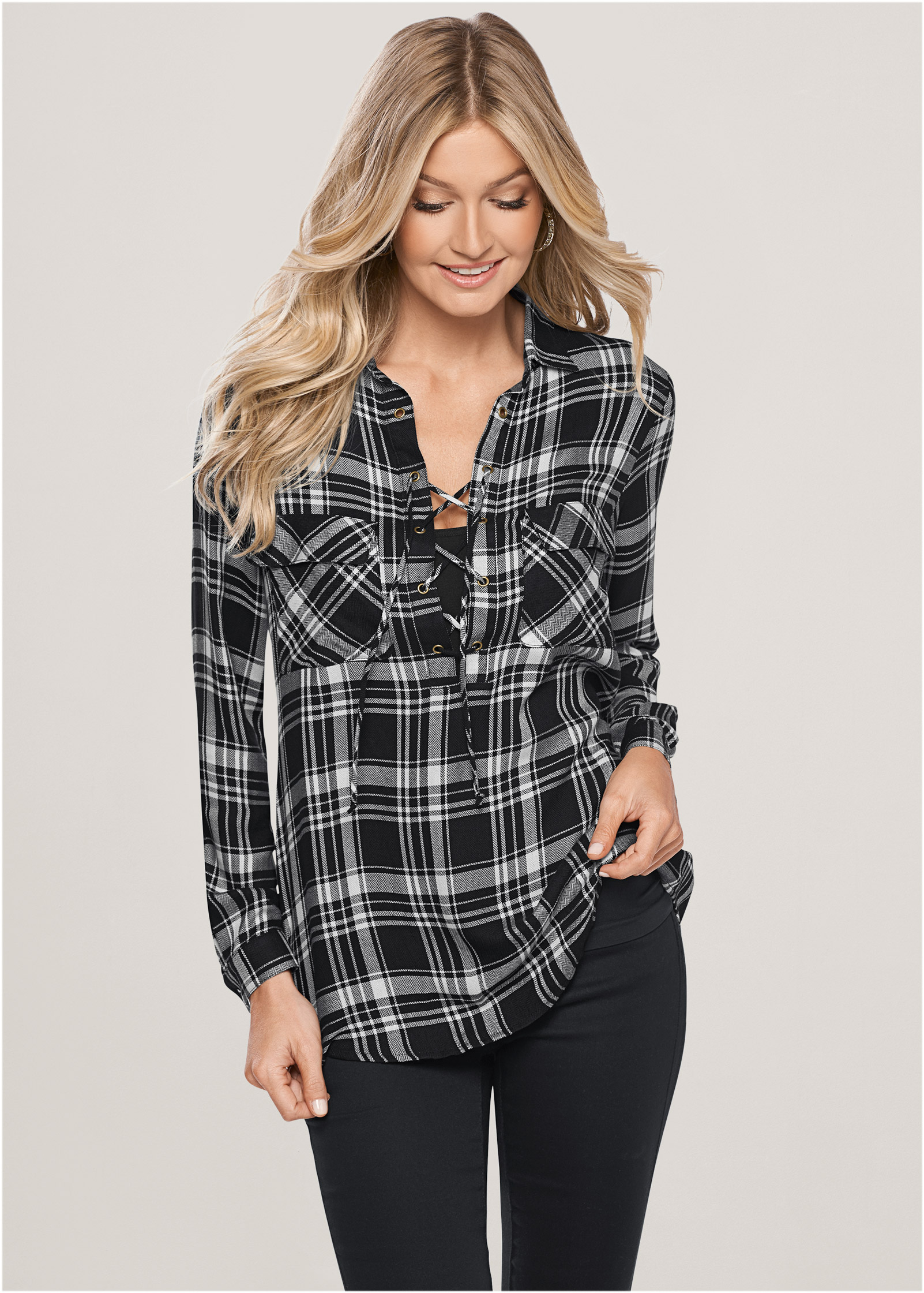 Venus plaid and outlet fringe cardigan