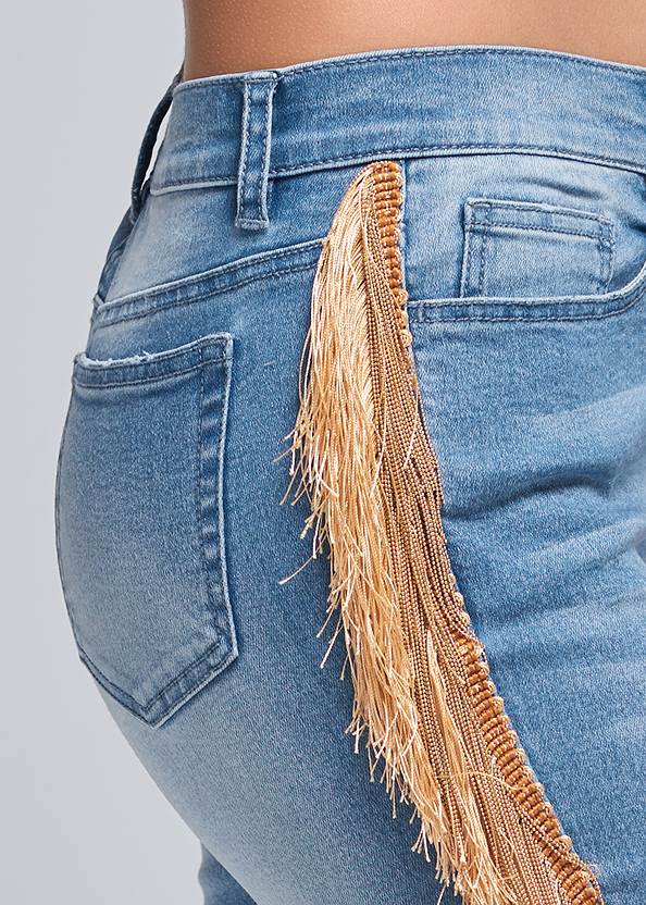 Alternate View Cropped Fringe Trim Jeans