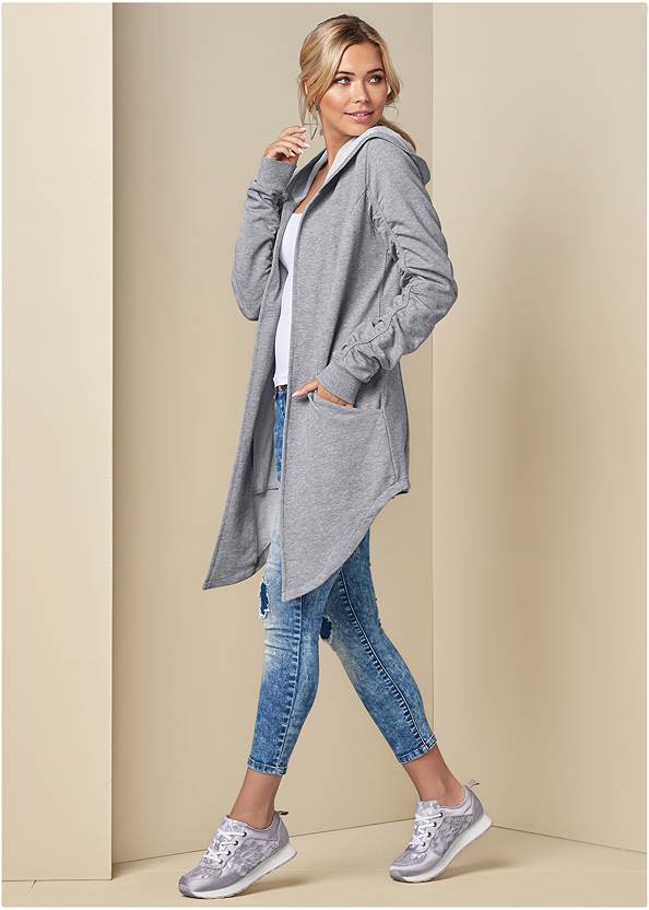 Asymmetrical Lounge Hoodie,Basic Cami Two Pack,Elastic Waistband Jeans,Lace-Up Star Sneakers,Hoop Detail Earrings