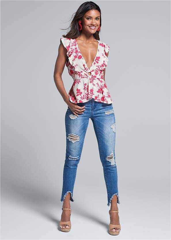 Full front view Plunging Floral Top