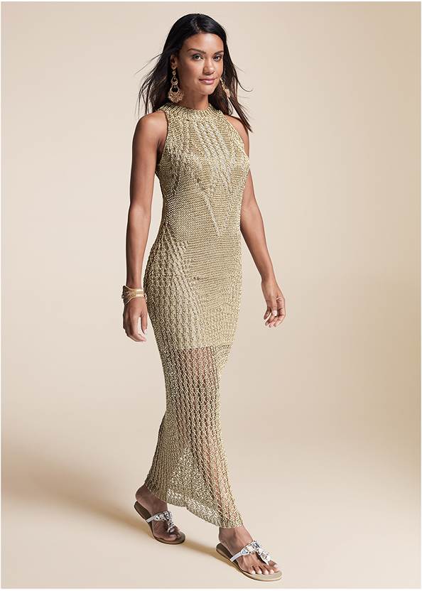 Front View Metallic Crochet Dress