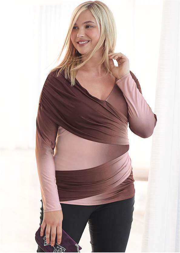 Ruched Ombre Top,Mid-Rise Slimming Stretch Jeggings