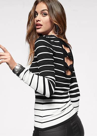 Plus Size Back Detail Striped Sweater