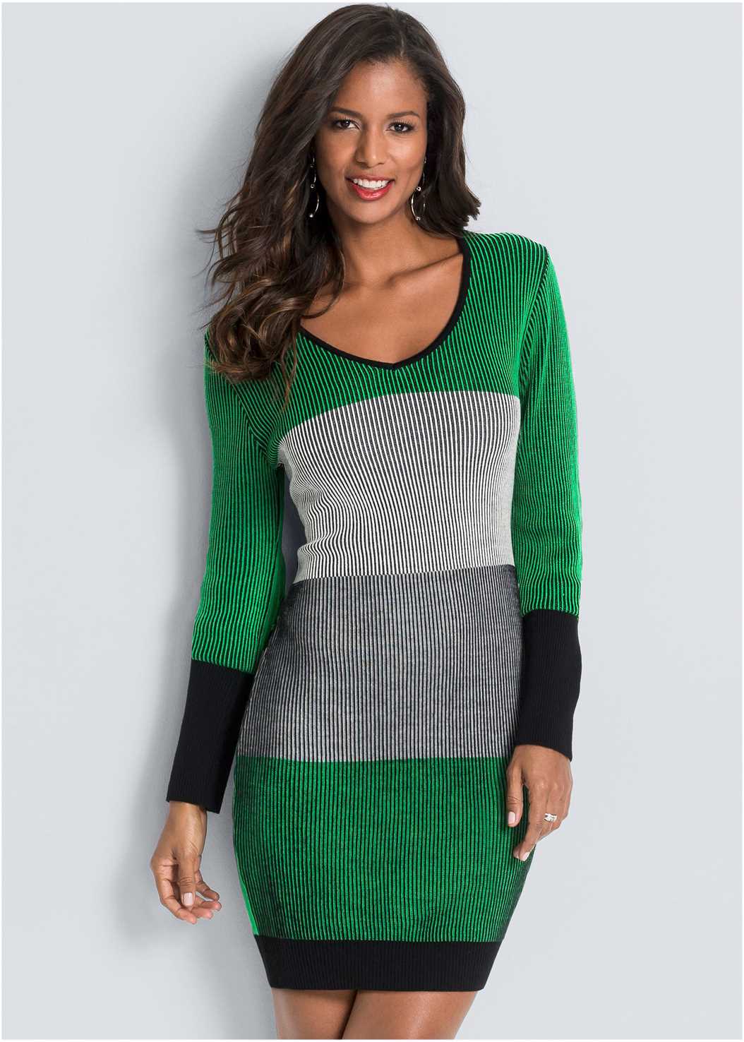 Green COLOR BLOCK SWEATER DRESS from VENUS