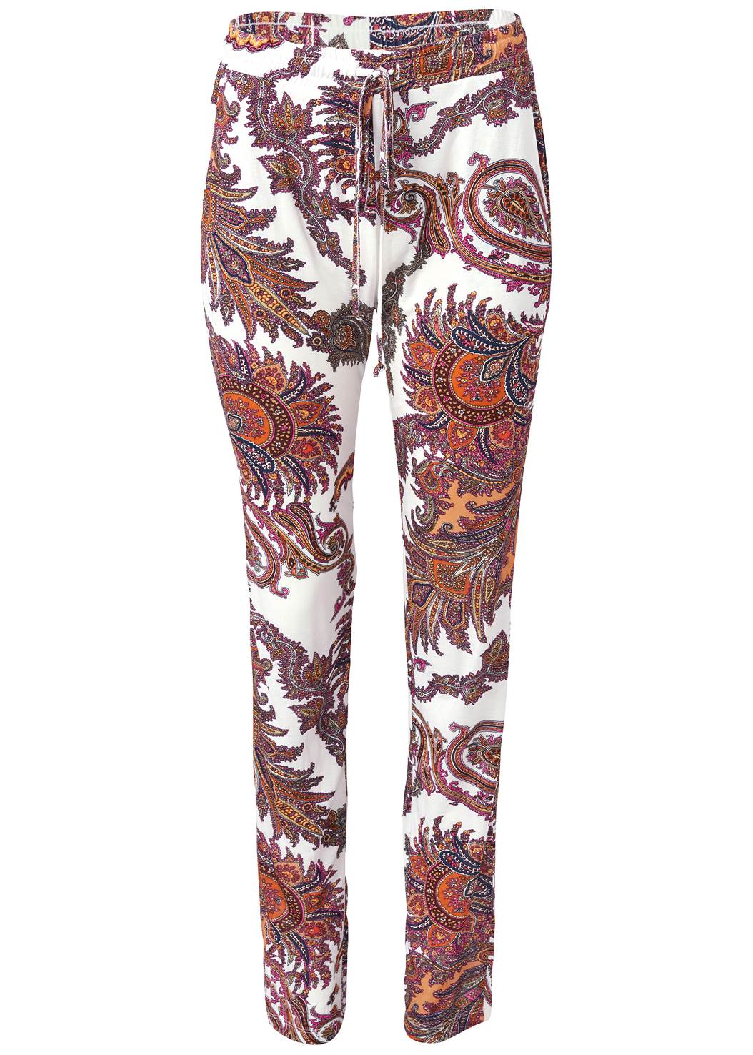 Plus Size Paisley Printed Pants in White Multi | VENUS