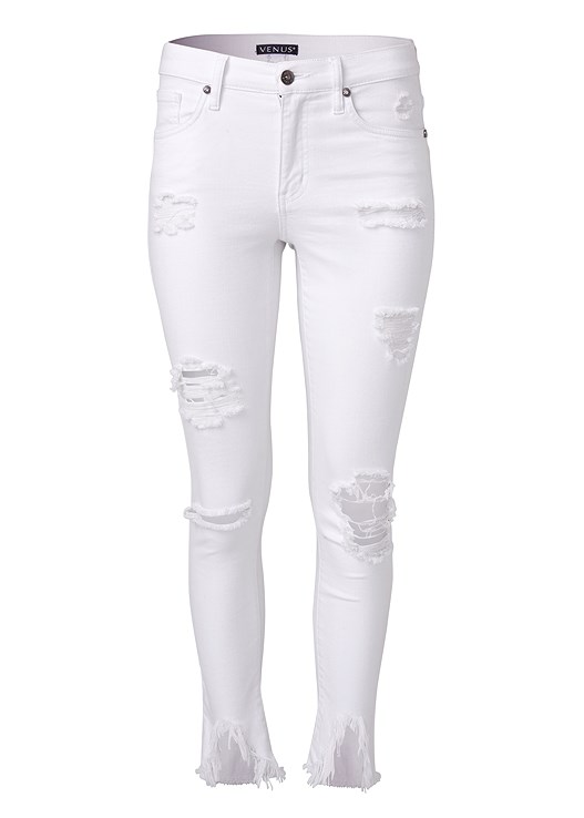 Plus Size Triangle Hem Jeans in White | VENUS