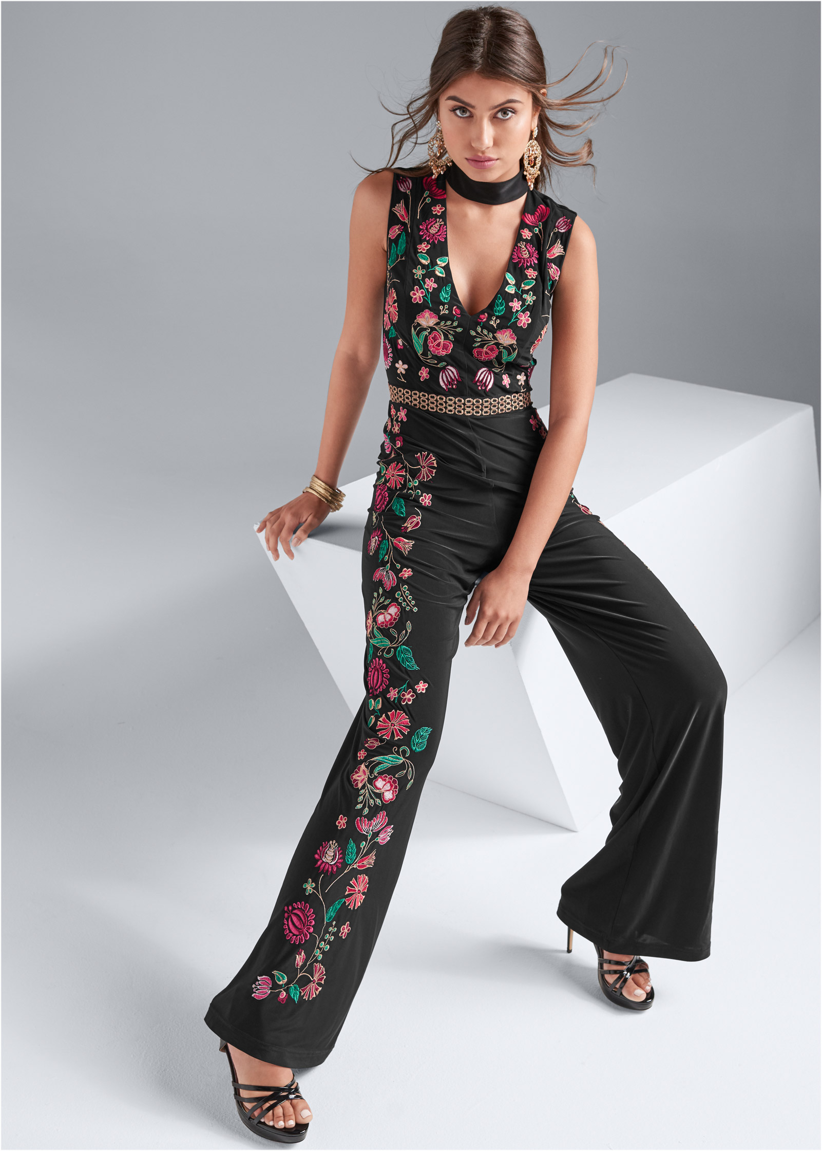 short sleeve floral jumpsuit