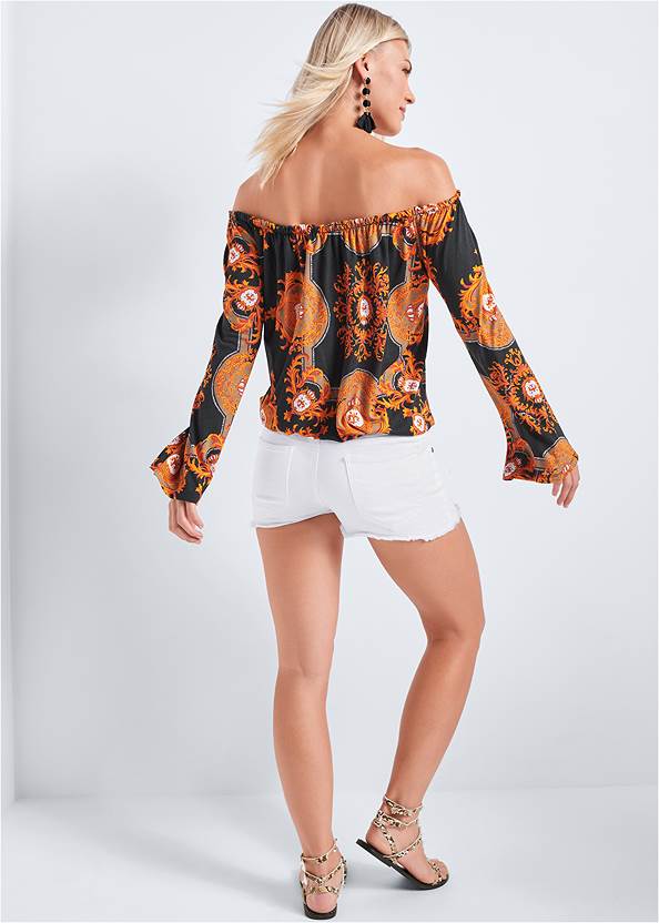 Back View Flare Sleeve Printed Top