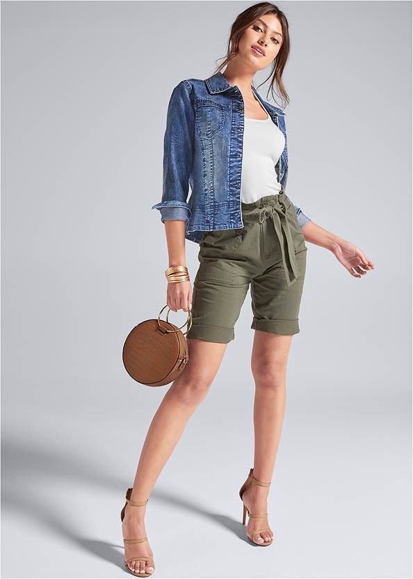 Front View Belted Bermuda Shorts