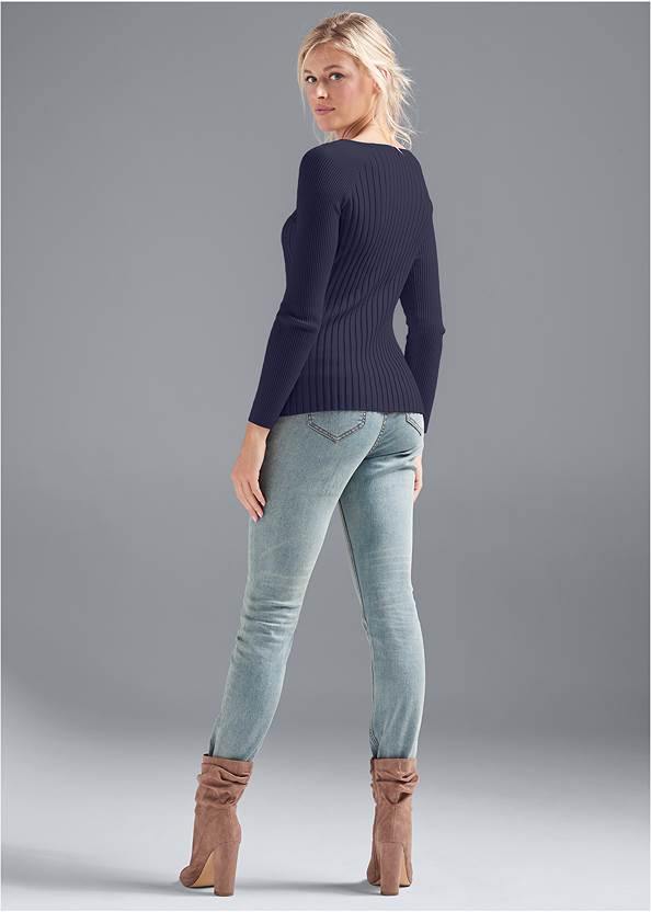 Alternate View Ribbed Button Detail Sweater