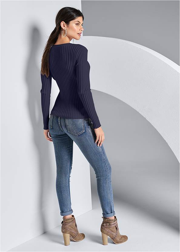 Back View Ribbed Cutout Sweater