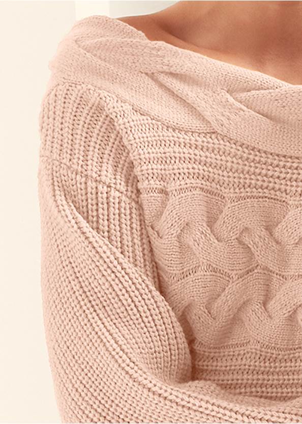 Detail front view Boat Neck Cable Knit Sweater