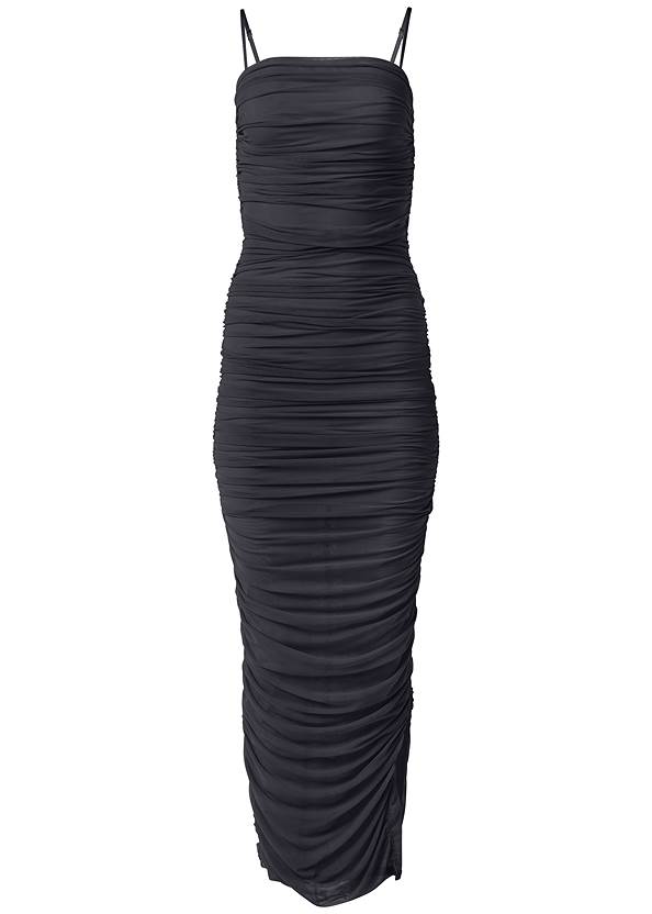 Ruched Bodycon Side Slit Maxi Dress - Black | VENUS