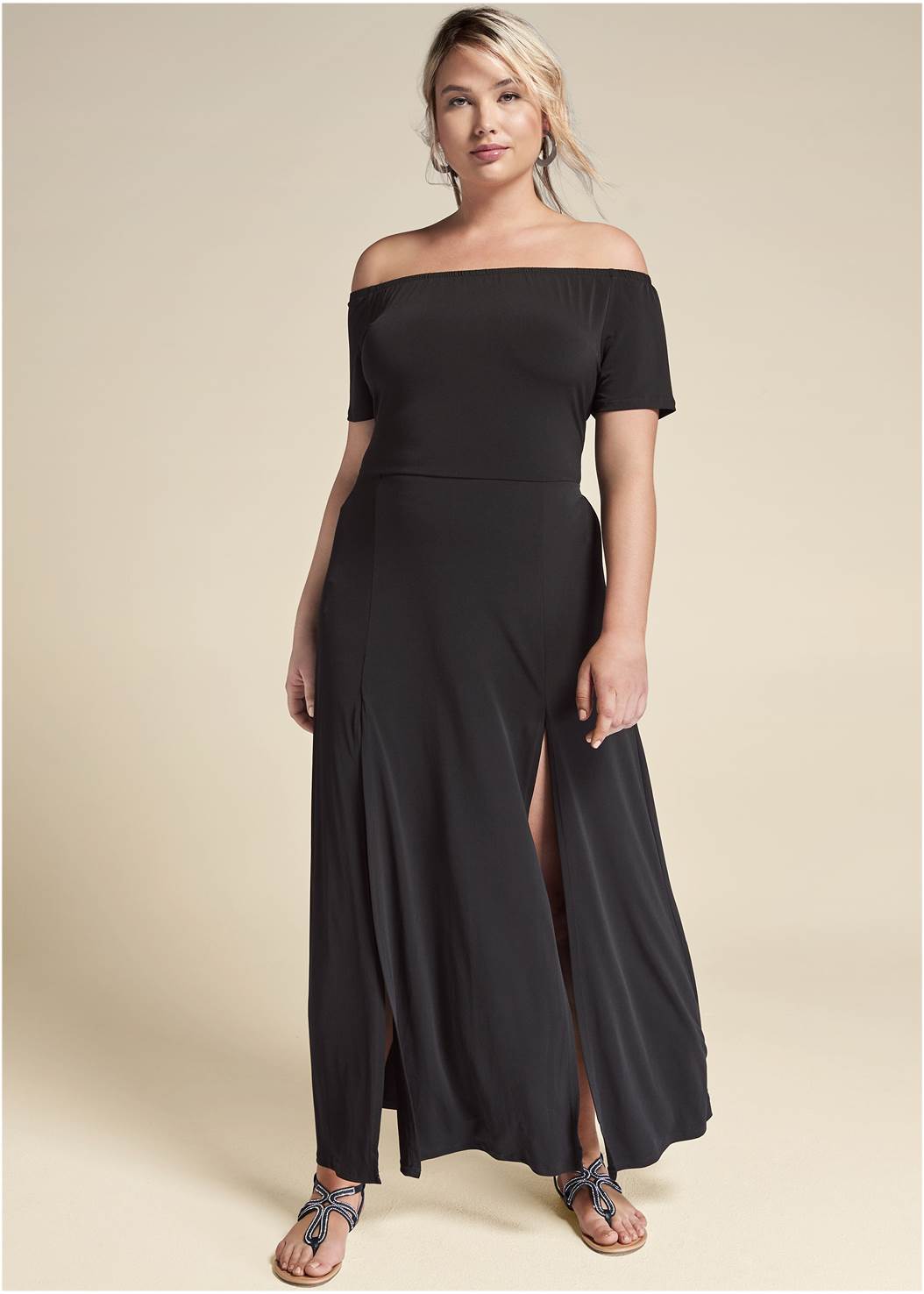 Slit Detail Maxi Dress in Black | VENUS