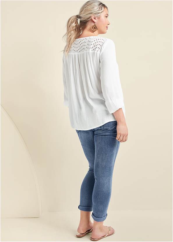 Back View Oversize Tie-Front Blouse