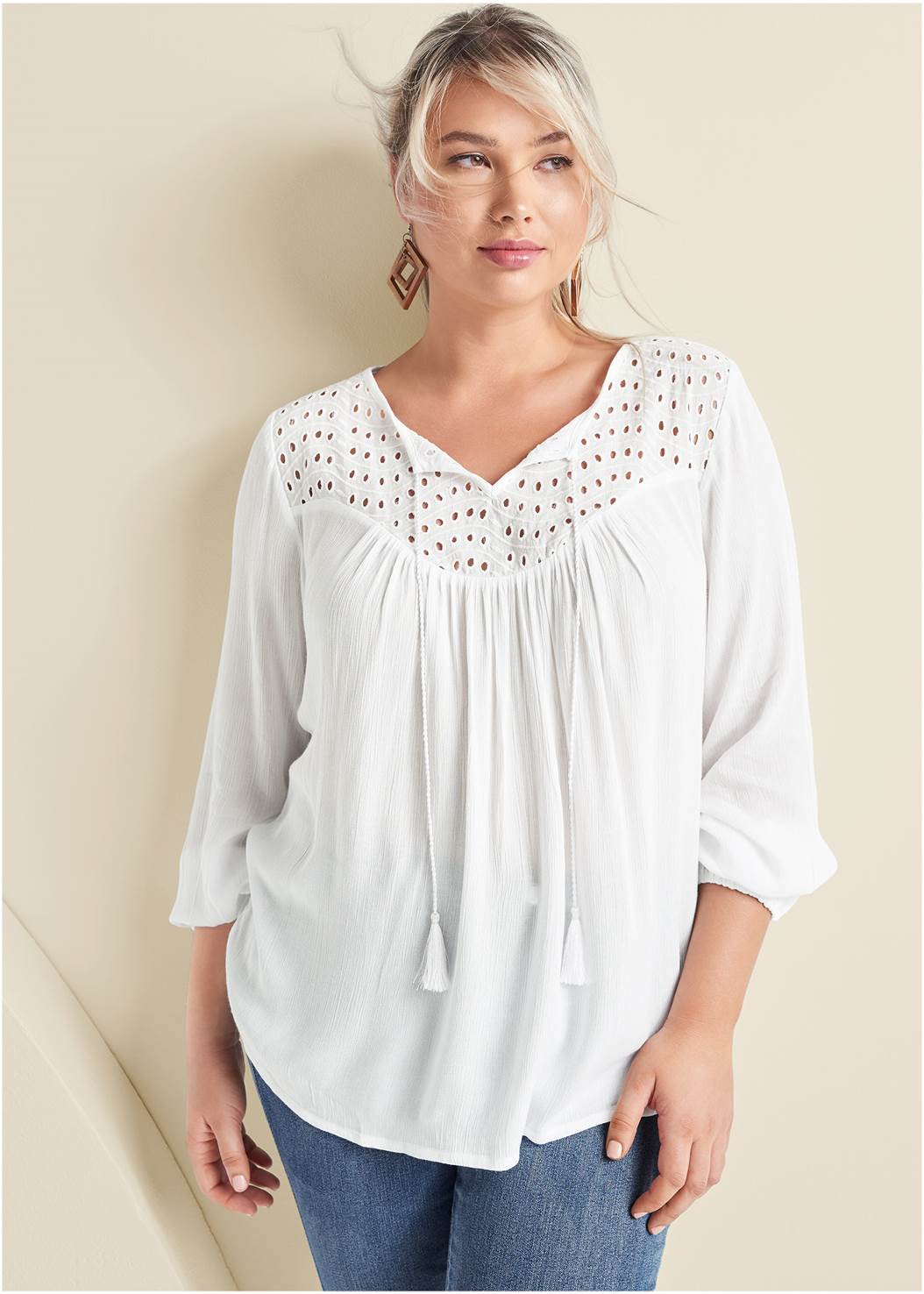 OVERSIZE TIE-FRONT BLOUSE in White | VENUS