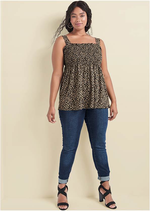 Front View Smocked Leopard Tunic