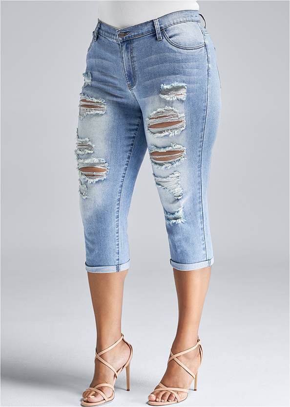 torn capri jeans