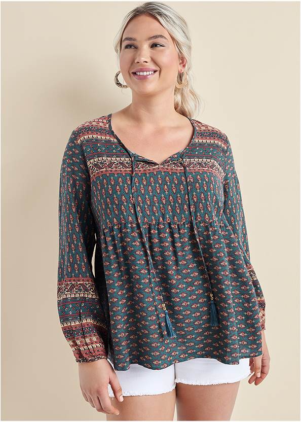 Cropped Front View Boho Printed Top
