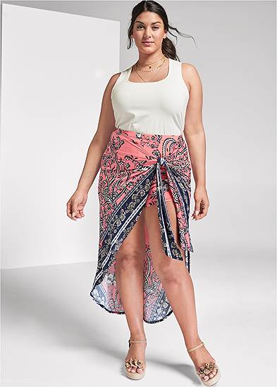 Plus Size Print Wrap Skirt