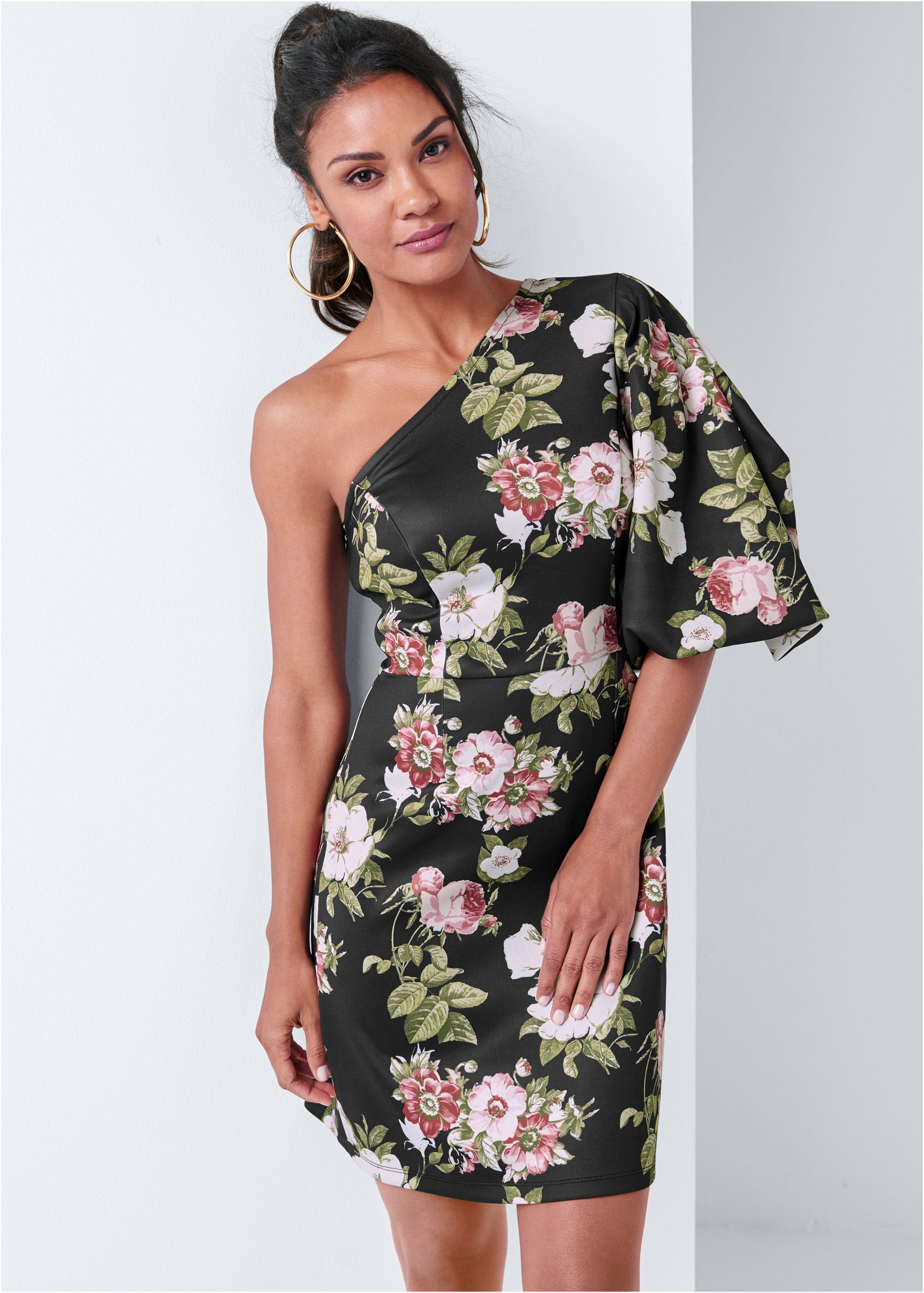 one shoulder dress floral