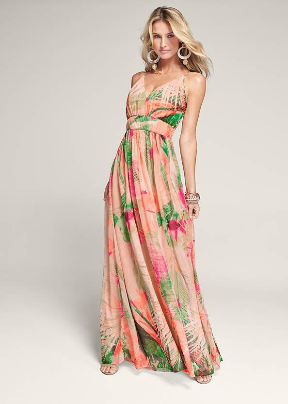 Front View Tropical Print Gown