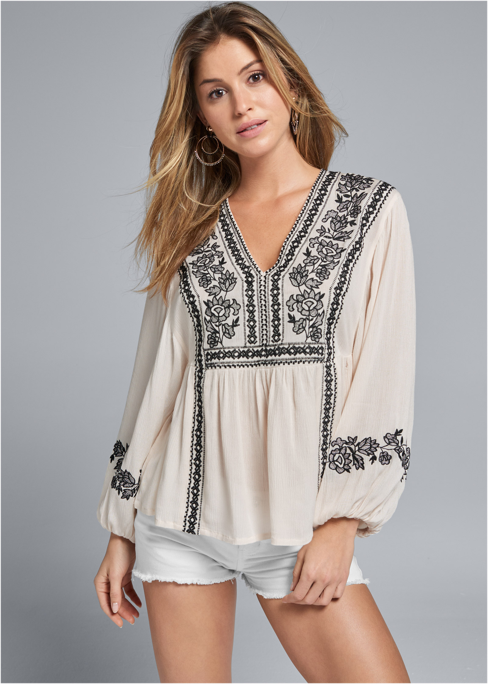 women's embroidered peasant top