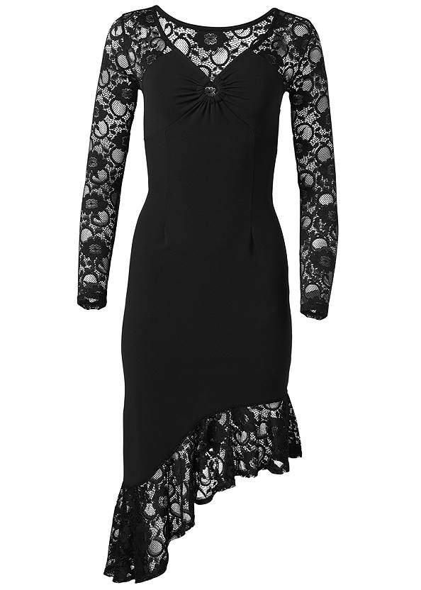 Asymmetrical Lace Dress - Black | VENUS