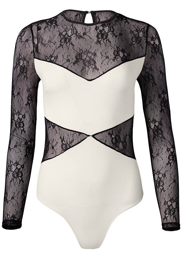 Lace Detail Bodysuit in Black & White | VENUS