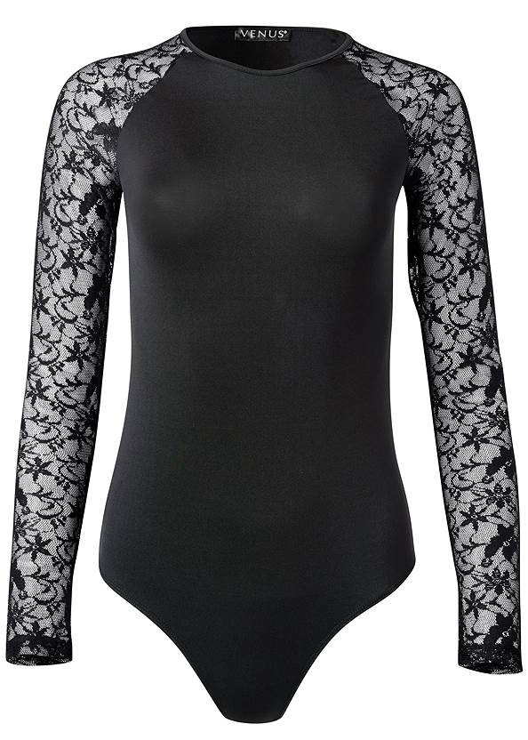 Lace Sleeve Bodysuit in Black | VENUS