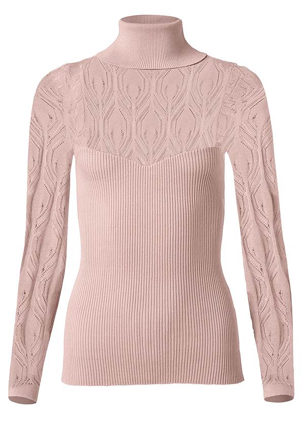 VENUS | Pointelle Turtleneck Sweater in Blush