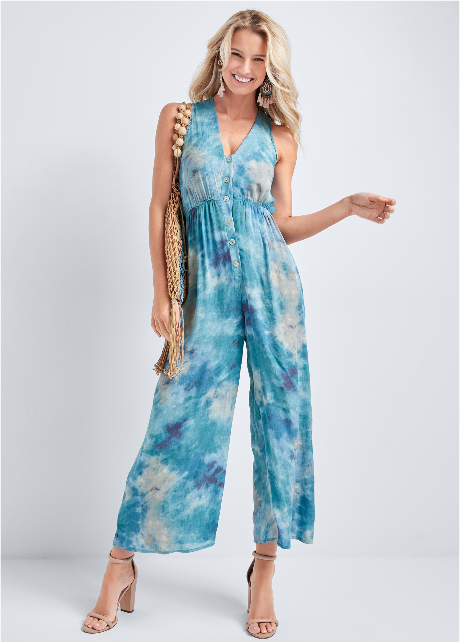 Blue tie store dye jumpsuit