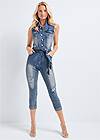 Full front view Ripped Denim Jumpsuit