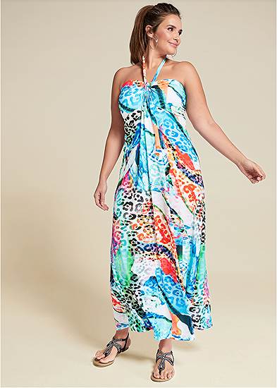 Plus Size Printed Halter Dress
