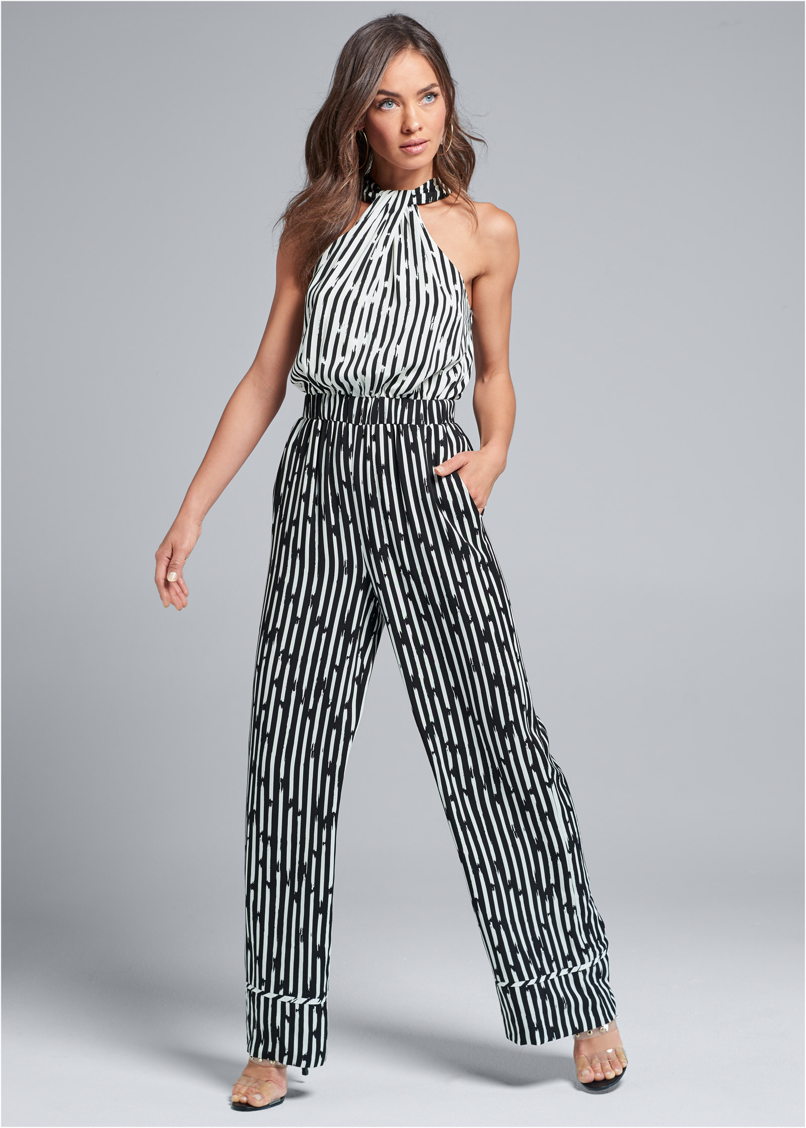 venus black and white jumpsuit