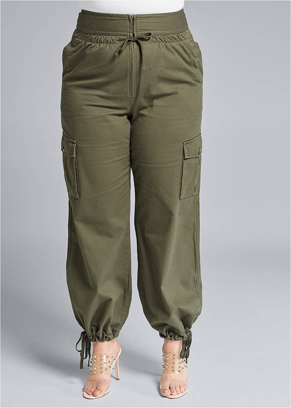 Cropped Front View High Waisted Cargo Pants
