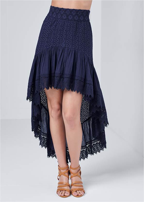 Navy High Low Eyelet Skirt | Trends | Venus