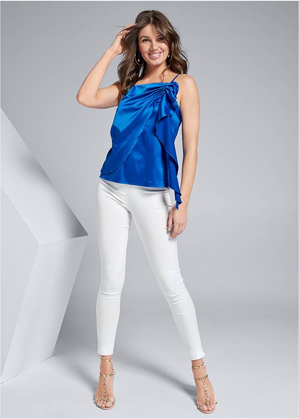 Full front view Ruched Satin Top