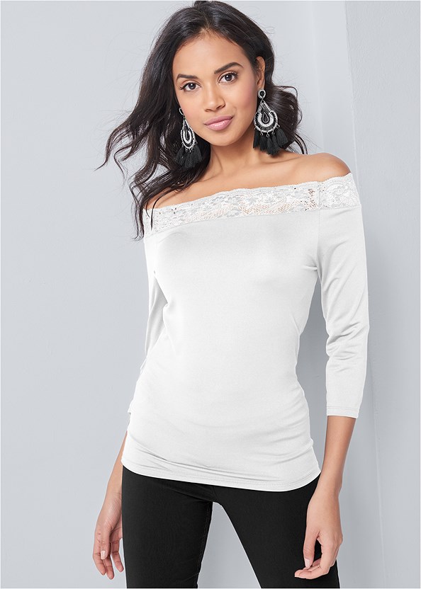Off The Shoulder Lace Top in White | VENUS