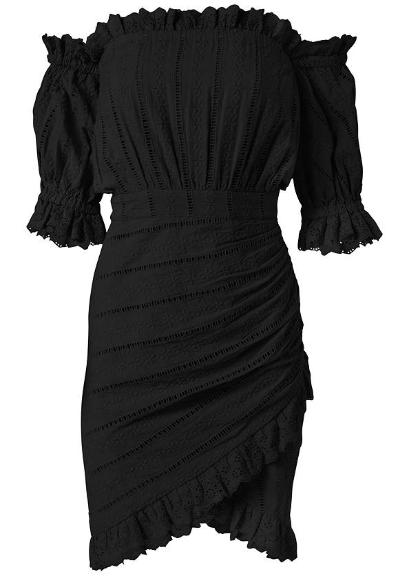 Off Shoulder Eyelet Dress - Black | VENUS