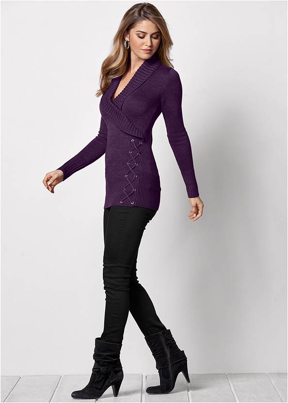 Front View Side Lace-Up Sweater