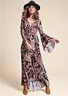 Full front view Paisely Printed Wrap Dress